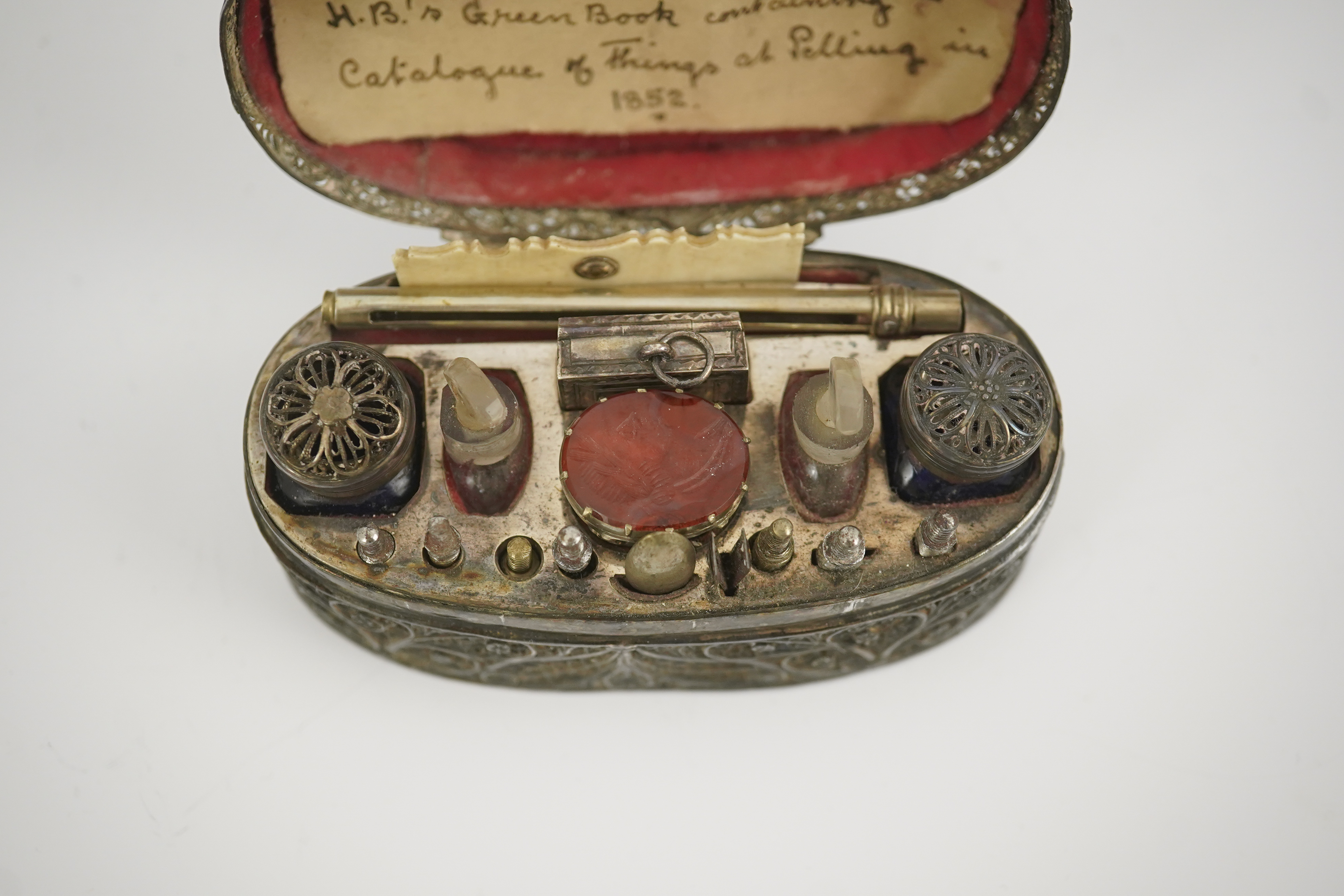 An early 19th century filigree silver writing/etui set